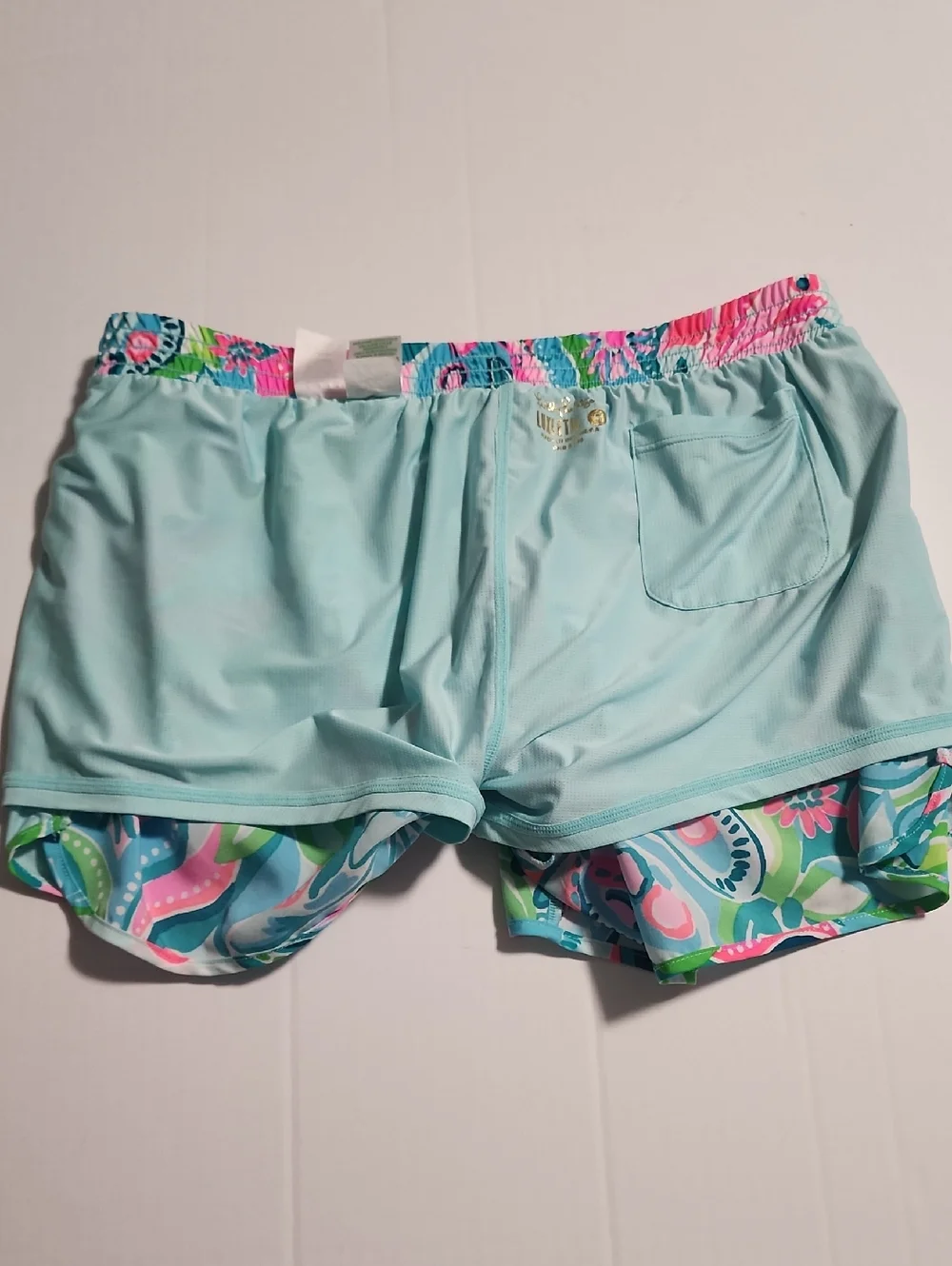 Lilly Pulitzer Luxletic Floral Print Athletic Shorts - Pink & Aqua - Picture 5 of 9